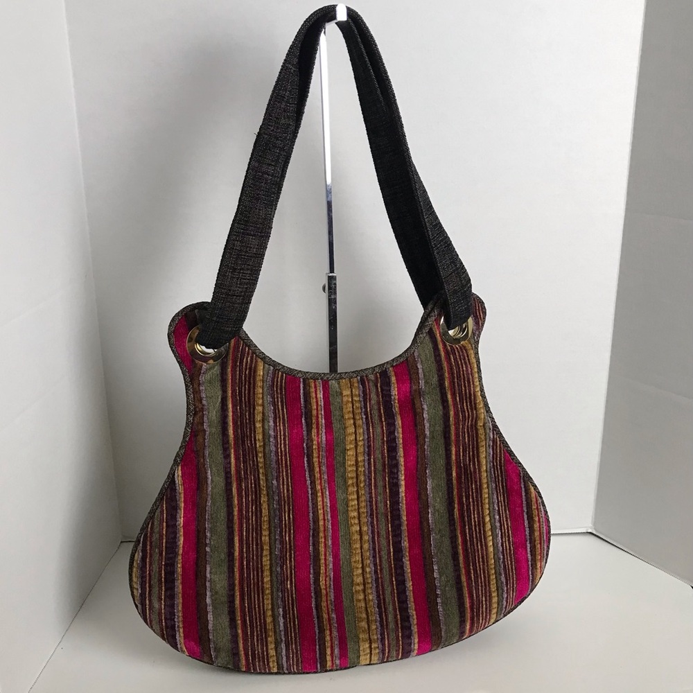 Offhand Designs Sabrina Striped Chenille Multiple Compartments Hobo Bag NWT